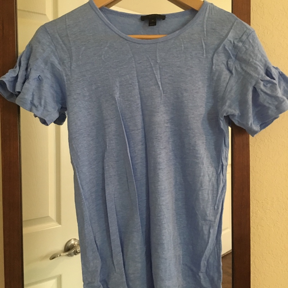 J. Crew Blue Linen Tee with Ruffle Sleeve